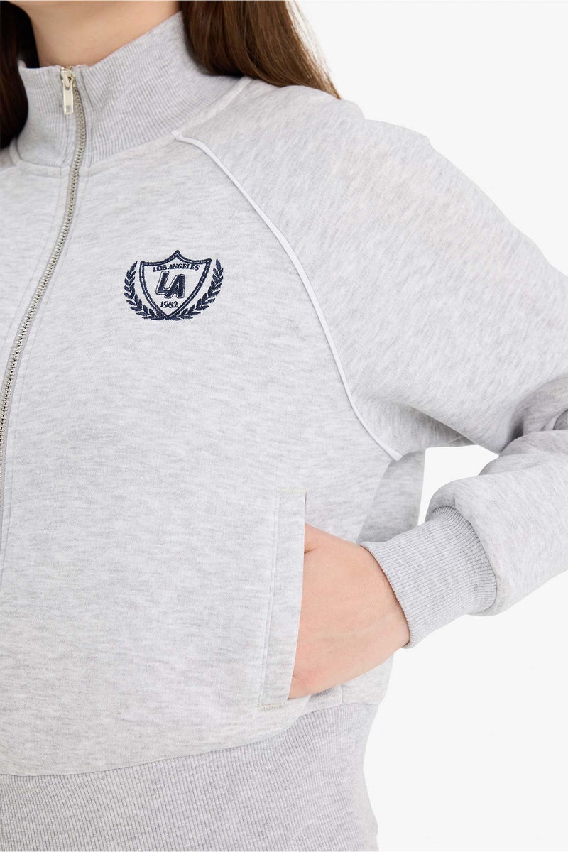 DeFacto Grey Woman Loose Fit Printed Zip-Up Sweatshirt Casual - Image 4